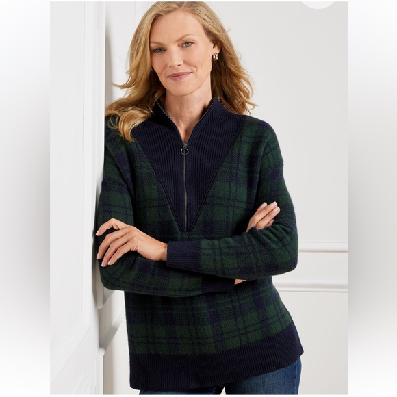Talbots Sweaters - Talbots half zip plaid merino wool sweater